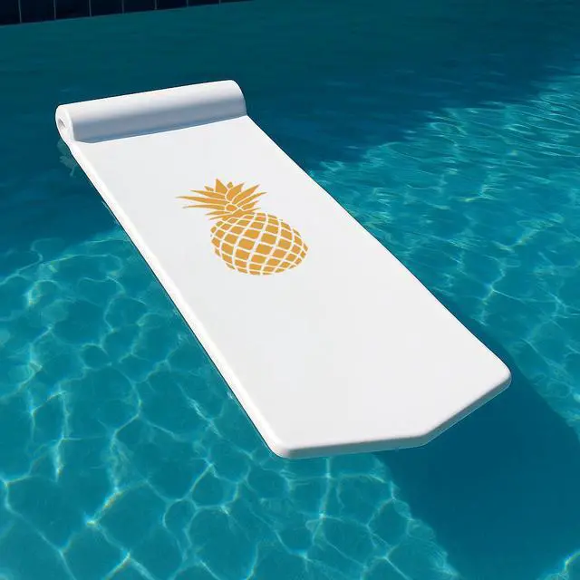 Main image of California Sun Luxury Vinyl-Dipped Pool Float with Built-in Pillow  Soft Closed-Cell Foam Lounger for Adults, Unsinkable Water Mat (White Pineapple)