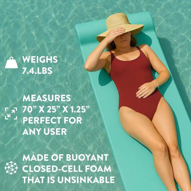 Alt view image 7 of 7 - California Sun Luxury Vinyl-Dipped Pool Float with Built-in Pillow  Soft Closed-Cell Foam Lounger for Adults, Unsinkable Water Mat (White Pineapple)