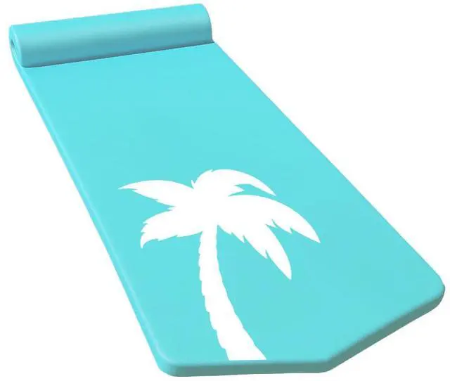 Alt view image 2 of 7 - California Sun Luxury Vinyl-Dipped Pool Float with Built-in Pillow  Soft Closed-Cell Foam Lounger for Adults, Unsinkable Water Mat (Aqua Palm Tree)