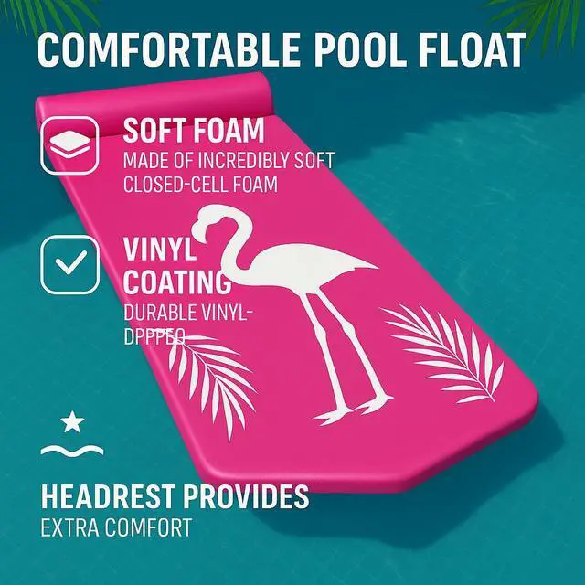 Alt view image 3 of 7 - California Sun Luxury Vinyl-Dipped Pool Float with Built-in Pillow  Soft Closed-Cell Foam Lounger for Adults, Unsinkable Water Mat (Pink Flamingo)
