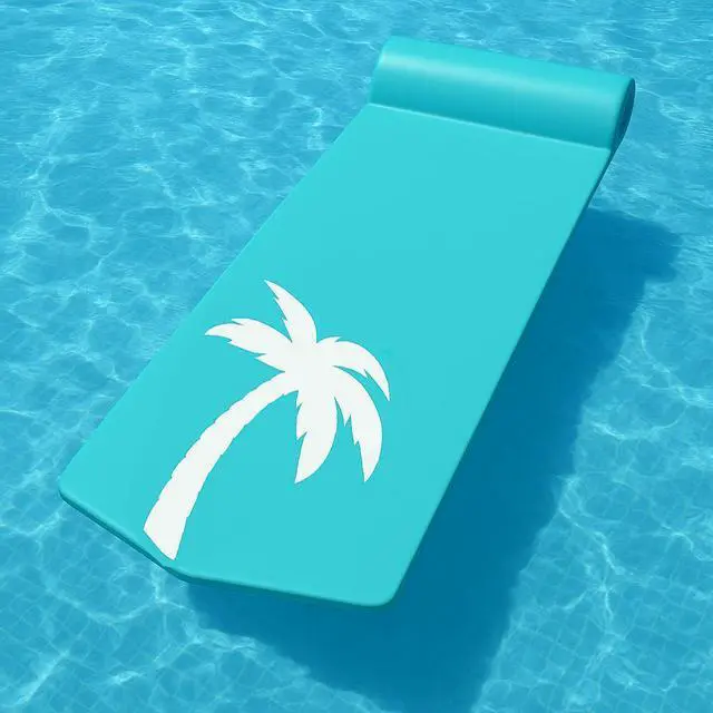 Alt view image 4 of 7 - California Sun Luxury Vinyl-Dipped Pool Float with Built-in Pillow  Soft Closed-Cell Foam Lounger for Adults, Unsinkable Water Mat (Aqua Palm Tree)