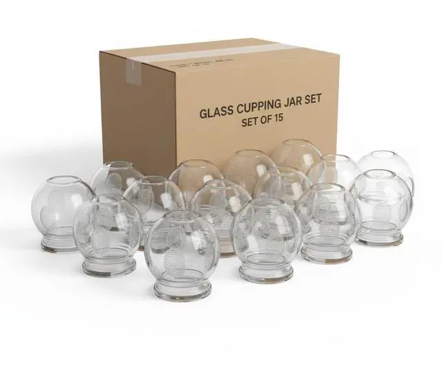 Main image of Royal Massage Fire Cupping Glass Jars  Traditional Chinese Therapy Massage & Acupuncture Vacuum Pressure Cups  Durable Thick Glass for Professional or Home Use (#4 - Set of 15)
