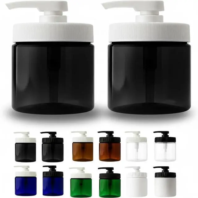 Main image of Royal Massage 16oz Massage Oil/Lotion/Cream Pump Jar with Locking Twist Top (Black/White, 2)