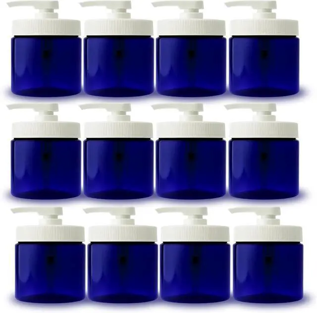 Main image of Royal Massage 16oz Massage Oil/Lotion/Cream Pump Jar with Locking Twist Top (Blue/White, 12)