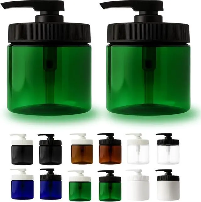 Main image of Royal Massage 16oz Massage Oil/Lotion/Cream Pump Jar with Locking Twist Top (Green/Black, 2)