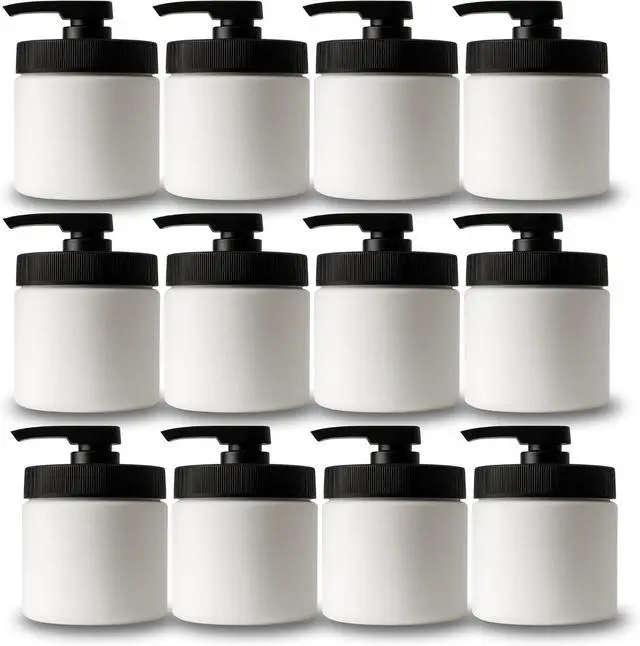 Main image of Royal Massage 16oz Massage Oil/Lotion/Cream Pump Jar with Locking Twist Top (White/Black, 12)