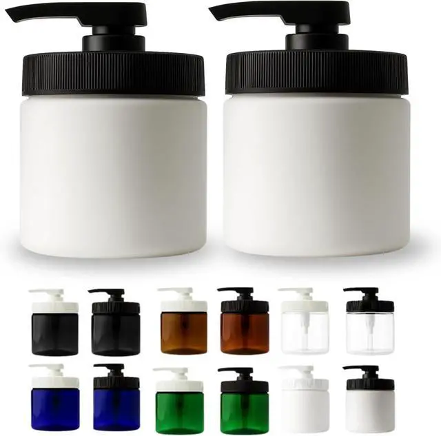 Main image of Royal Massage 16oz Massage Oil/Lotion/Cream Pump Jar with Locking Twist Top (White/Black, 2)