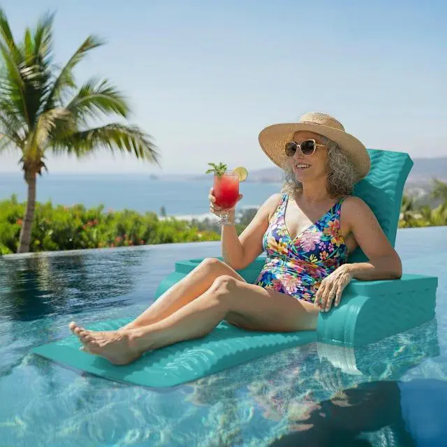 Alt view image 2 of 7 - California Sun Deluxe Unsinkable La Jolla Lounger - Soft Foam Cushioned Pool Lounge Chair (Teal Wave)