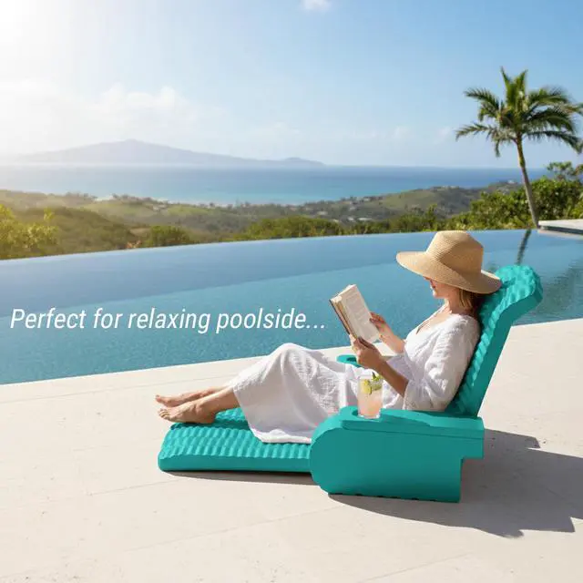 Alt view image 5 of 7 - California Sun Deluxe Unsinkable La Jolla Lounger - Soft Foam Cushioned Pool Lounge Chair (Teal Wave)