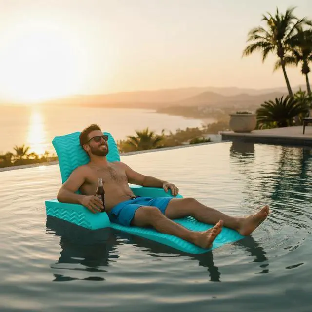Alt view image 6 of 7 - California Sun Deluxe Unsinkable La Jolla Lounger - Soft Foam Cushioned Pool Lounge Chair (Teal Wave)