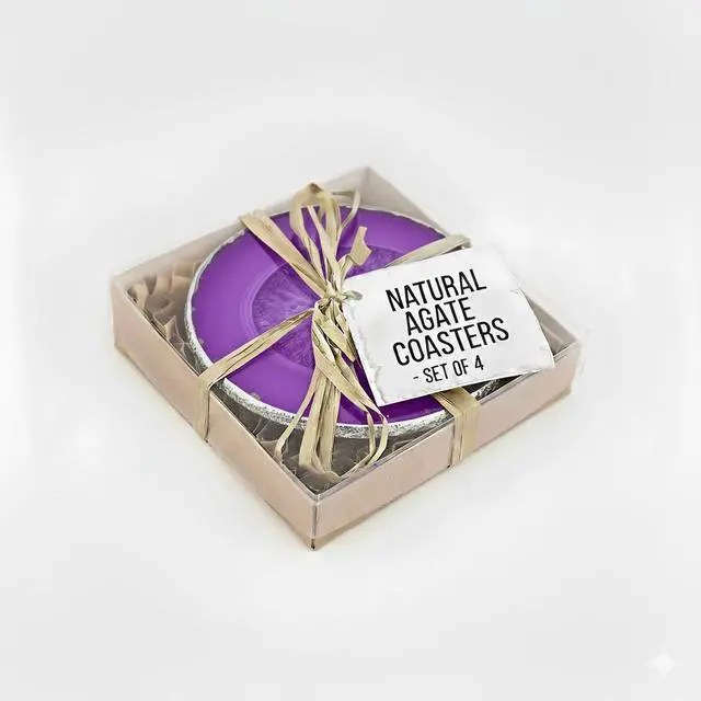 Alt view image 6 of 6 - Modern Home Set of 4 Natural Agate Stone Coasters - Purple w/Silver Edge
