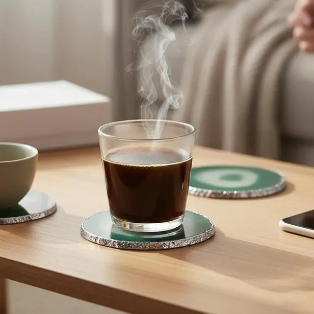 Alt view image 5 of 7 - Modern Home Set of 4 Natural Agate Stone Coasters - Green w/Silver Edge
