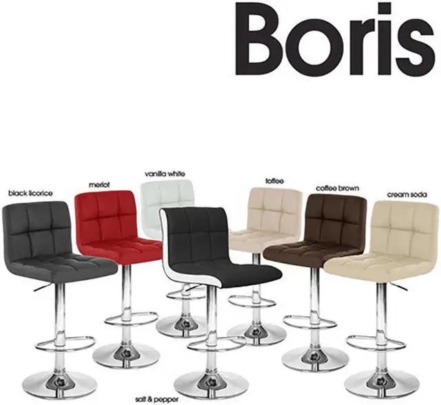 Alt view image 6 of 7 - Set of 2 Modern Home Boris Contemporary Adjustable Height Bar/Counter Stool - Chrome Base/Footrest Barstool (Vanilla White)