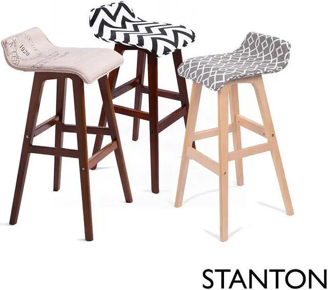 Alt view image 4 of 4 - Stanton Lo-Back Contemporary Wood/Fabric Barstool - Black/White Chevron