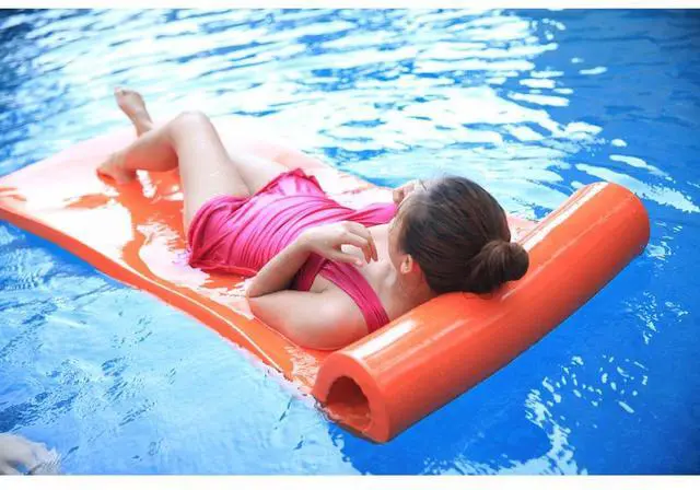 Alt view image 2 of 2 - California Sun Luxury Vinyl-Dipped Pool Float with Built-in Pillow  Soft Closed-Cell Foam Lounger for Adults, Unsinkable Water Mat (Orange)
