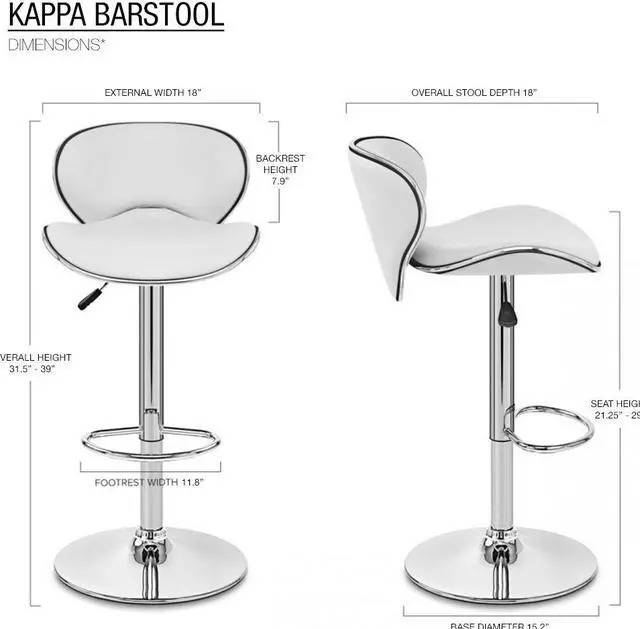 Alt view image 6 of 6 - Set of 2 Modern Home Kappa Contemporary Adjustable Height Counter/Bar Stool (Coffee Brown)