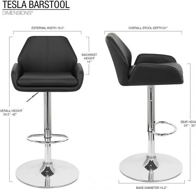 Alt view image 6 of 6 - Set of 2 Modern Home Tesla "Leather" Contemporary Adjustable Height Counter/Bar Stool (Espresso)