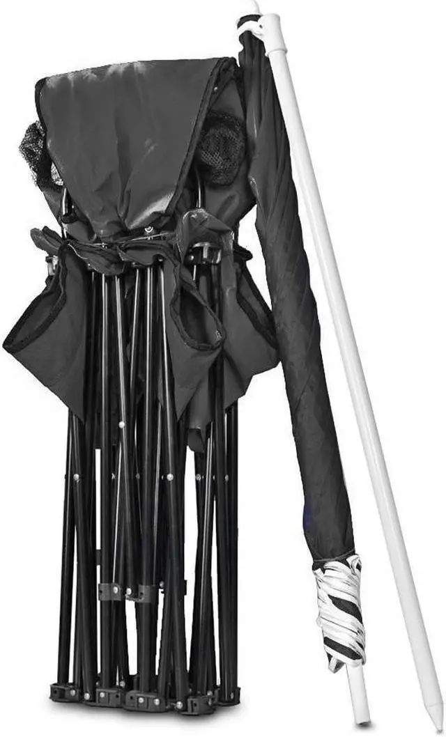 Alt view image 6 of 7 - GoTeam Portable Double Folding Chair w/Removable Umbrella, Cooler Bag and Carry Case - Black