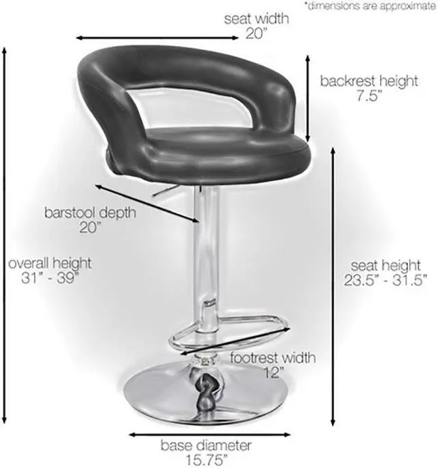 Alt view image 2 of 4 - Modern Home Halo "Leather" Contemporary Adjustable Height Counter/Bar Stool (Vanilla White)