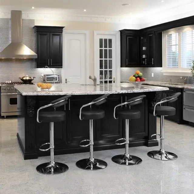 Alt view image 4 of 6 - Set of 4 Zool Contemporary Adjustable Faux Leather Barstool - Black Licorice