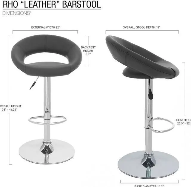 Alt view image 5 of 5 - Set of 4 Modern Home Rho "Leather" Contemporary Adjustable Height Counter/Bar Stool (Toffee)
