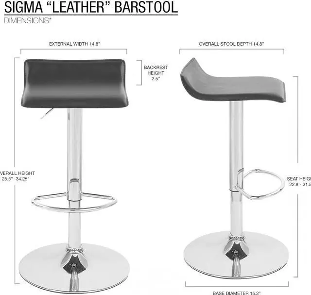 Alt view image 7 of 8 - Modern Home Sigma Contemporary "Leather" Adjustable Height Barstool