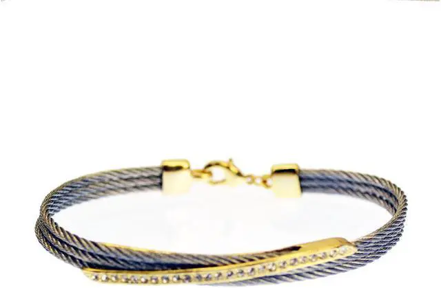 Main image of Kabl Stackable Twisted Stainless Steel Cable Bangle Bracelet - Milan - Silver/Gold