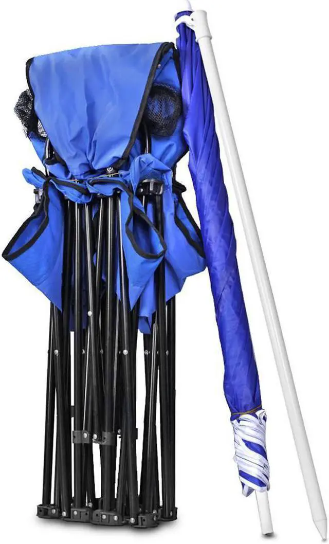 Alt view image 6 of 13 - GoTeam Portable Double Folding Chair w/Removable Umbrella, Cooler Bag and Carry Case - Blue