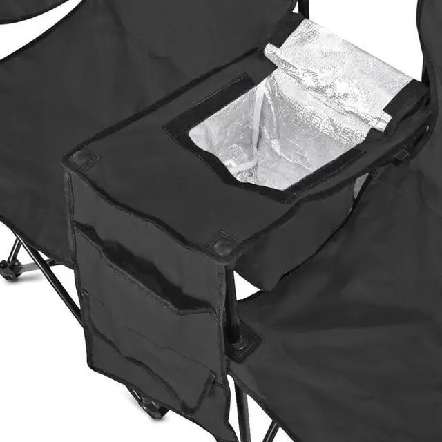 Alt view image 5 of 7 - GoTeam Portable Double Folding Chair w/Removable Umbrella, Cooler Bag and Carry Case - Black