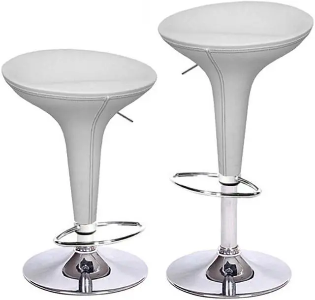 Main image of Set of 2 Alpha "Leather" Contemporary Bombo Style Adjustable Barstool - Vanilla White Baseball Stitch