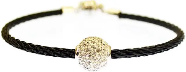 Main image of Kabl Stackable Twisted Stainless Steel Cable Bangle Bracelet - Eres - Black Onyx/Silver