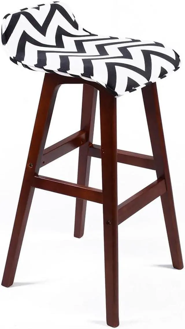 Main image of Stanton Lo-Back Contemporary Wood/Fabric Barstool - Black/White Chevron