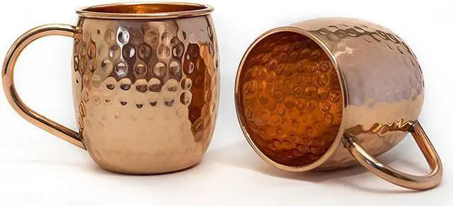 Alt view image 4 of 7 - Modern Home Handmade 16oz Solid Copper Mule Mug  Barrel Shaped Mug with Copper Handle & Hammered Texture (Set of 2)