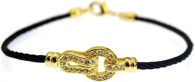 Main image of Kabl Stackable Twisted Stainless Steel Cable Bangle Bracelet - Florence - Black Onyx/Gold