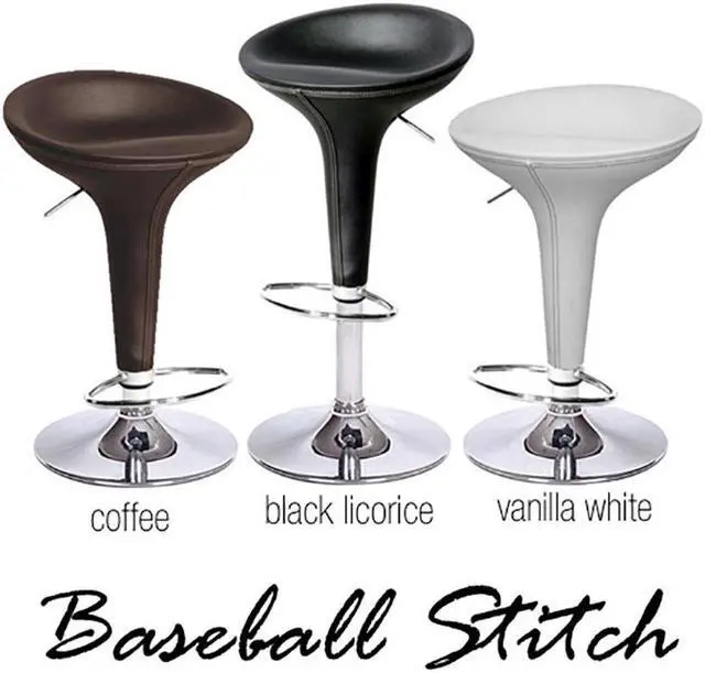 Alt view image 6 of 7 - Set of 2 Alpha "Leather" Contemporary Bombo Style Adjustable Barstool - Vanilla White Baseball Stitch
