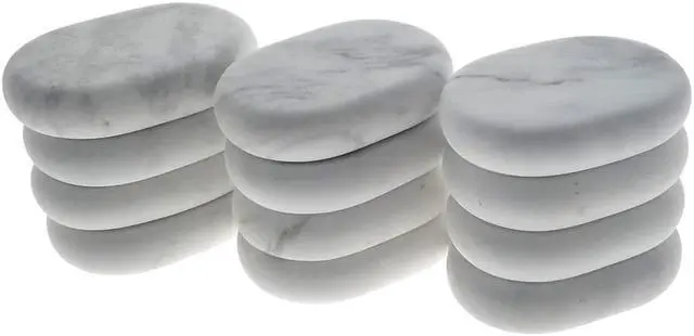 Alt view image 2 of 6 - Royal Massage Premium White Marble Cold Massage Stones  Set of 12 Oval-Shaped Basalt Therapy Stones