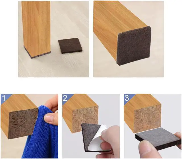 Alt view image 7 of 7 - 32pcs Furniture Felt Pads Square 1 3/4" Self-stick Non-slip Anti-scratch Pads for Sofa Cabinet Chair Feet Floor Protector Brown