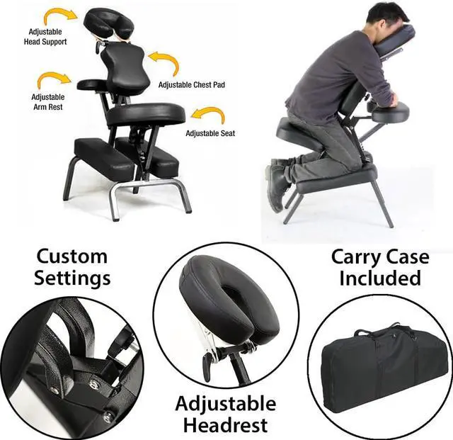Alt view image 3 of 5 - Ataraxia Deluxe Portable Folding Massage Chair w/Carry Case & Strap - Charcoal Black