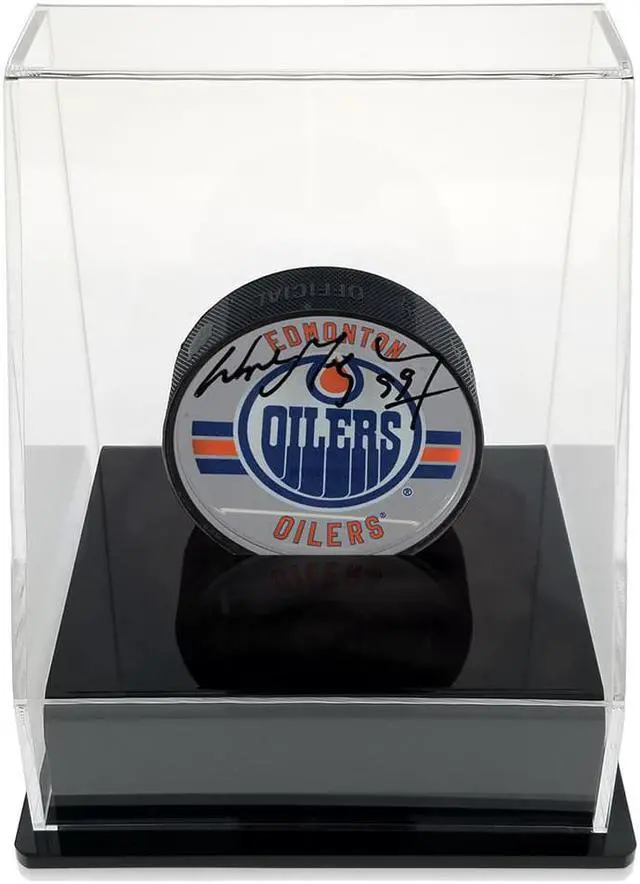 Alt view image 7 of 7 - OnDisplay Deluxe UV-Protected Hockey Puck Display Case - Angle Black Base