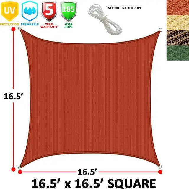 Alt view image 2 of 4 - Modern Home Sail Shade Square  - 16.5' x 16.5' UV Sun Blocking Canopy (Terra)