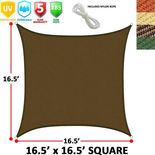 Alt view image 2 of 4 - Modern Home Sail Shade Square  - 16.5' x 16.5' UV Sun Blocking Canopy (Brown)