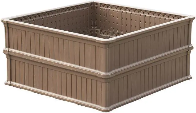 Main image of Modern Home Raised Garden Bed Kit - Stackable Modular Flower/Planter Kit (4'x4' Brown, Set of 2)