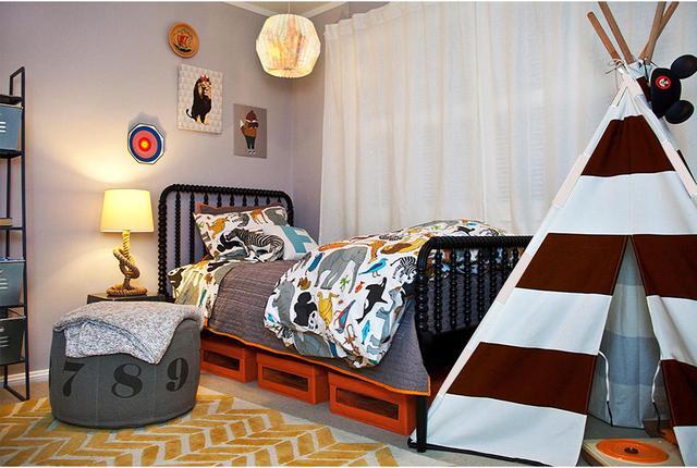 Alt view image 7 of 7 - Modern Home Striped Kids Play Tent  Indoor Teepee Playhouse for Toddlers and Children, Foldable Canvas Tent with Wooden Poles (Brown Stripes)
