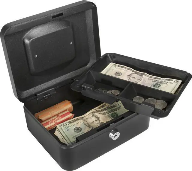 Alt view image 17 of 19 - 8 Inch Black Cash Box with Key Lock