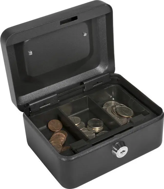 Alt view image 8 of 16 - 6 Inch Black Cash Box with Key Lock