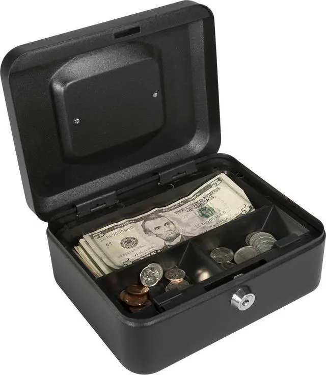 Alt view image 13 of 19 - 8 Inch Black Cash Box with Key Lock