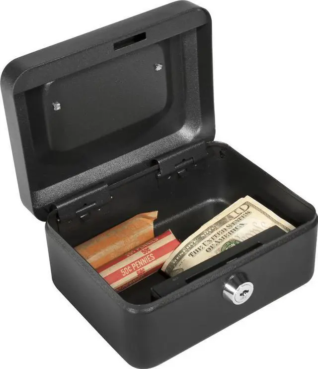 Alt view image 12 of 16 - 6 Inch Black Cash Box with Key Lock