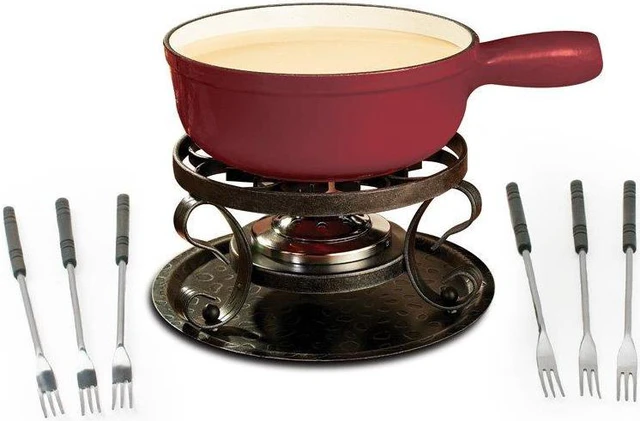 Main image of Swissmar KF-66517 Lugano 2-Quart Cast Iron Cheese Fondue Set, 9-Piece, Cherry...