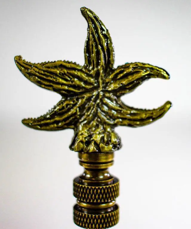 Alt view image 4 of 6 - Starfish with Aegean Blue Glass Lamp Finial Antique Metal 2.5"h