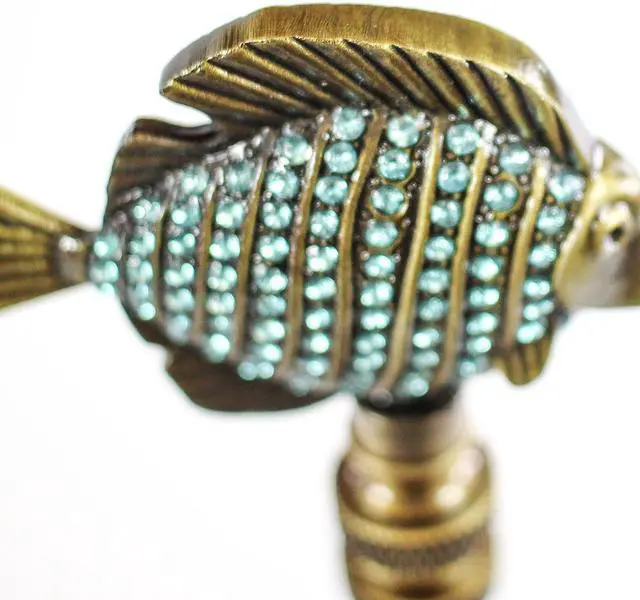 Alt view image 3 of 6 - Tropical Fish Lamp Finial with Aegean Blue Glass Antique Brass Finish 2.25"h